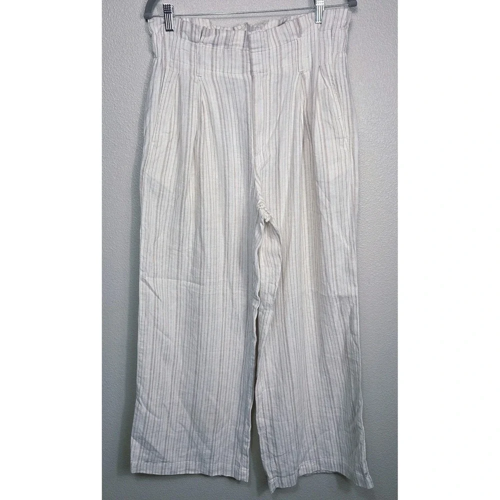 Banana Republic Factory Striped Wide Leg Pants Size 4 Linen Blend Neutral